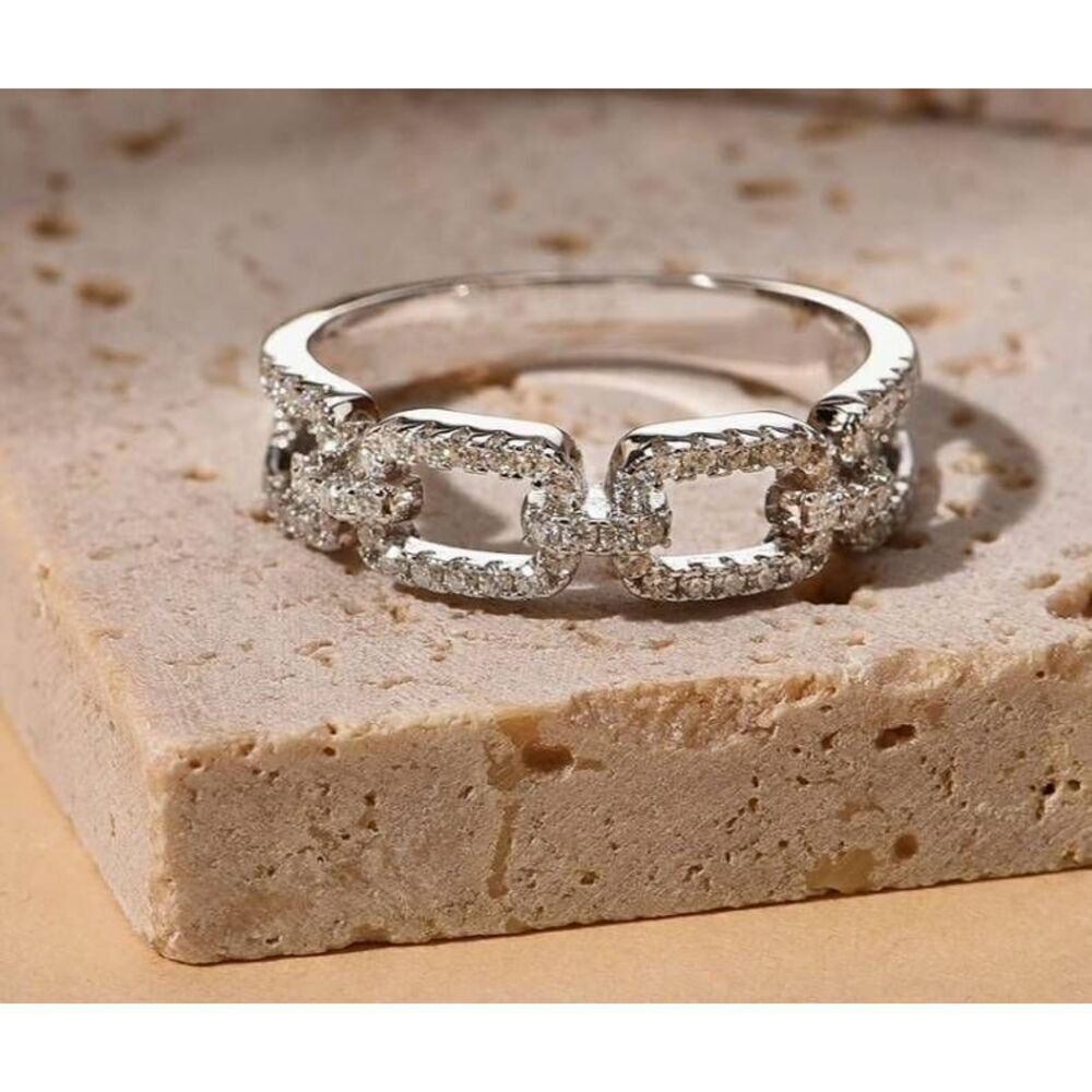 CERTIFIED Genuine Moissanite Diamond Chain Link Design Band Ring Sz 8~SALE~